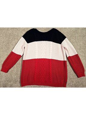 Tommy Hilfiger Cable Knit Sweater Boat Neck Red White Blue Pullover Women's XXL